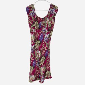Hibiscus Collection Hawaii Tropical Floral Shift Dress Lg Pink Rayon Scoop Neck
